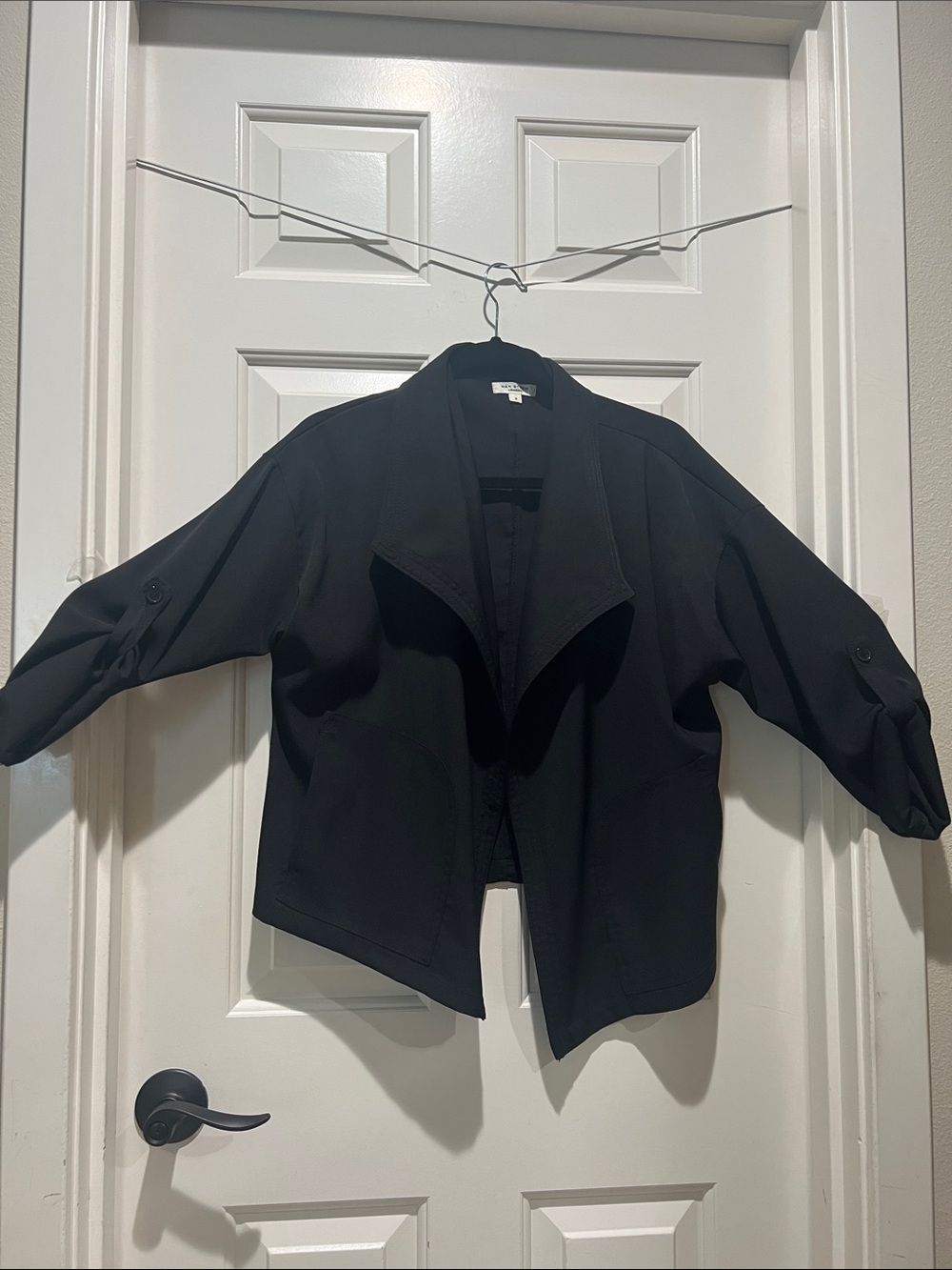 Max Studio London Black Open Front Drape Pocket Jacket S